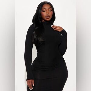 Lana Long Sleeve Midi Dress - Black